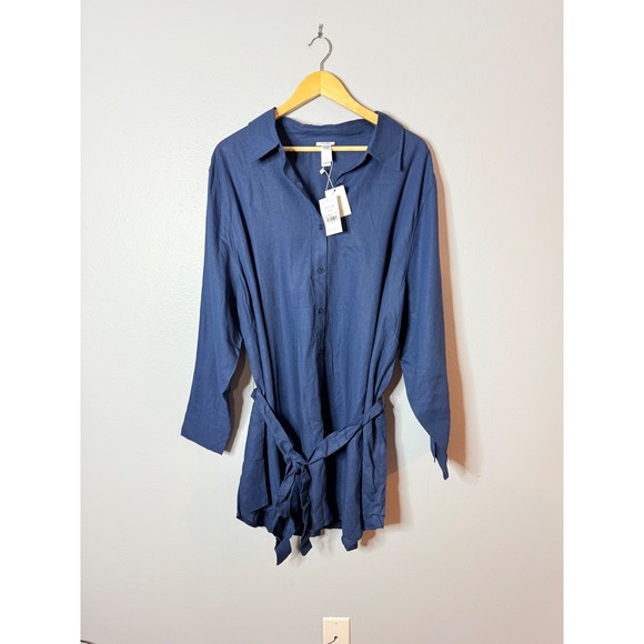 The Corvo Other - Andie The Corvo Linen Button Up Coverup with Belt, Navy Midnight XXL NWT‎